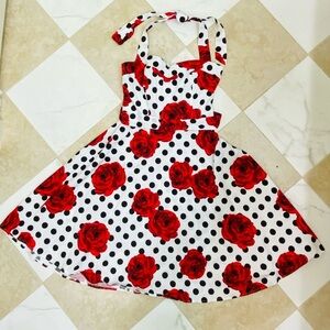 Topdress Polka Dot Rockabilly Dress WITH RED ROSES Size Large